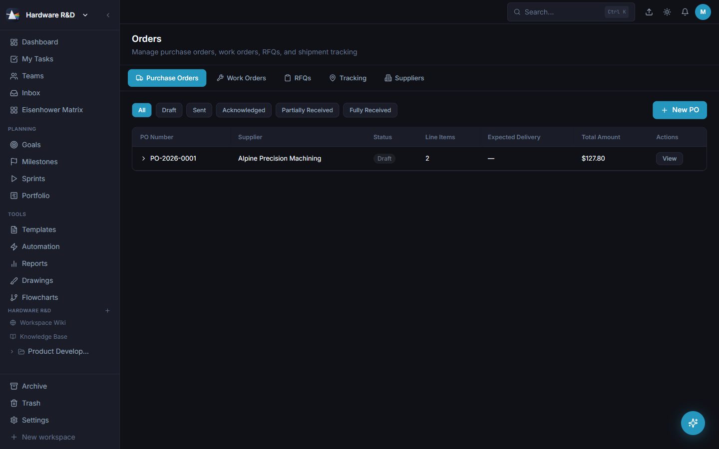 Purchase orders, RFQs and work orders in one place