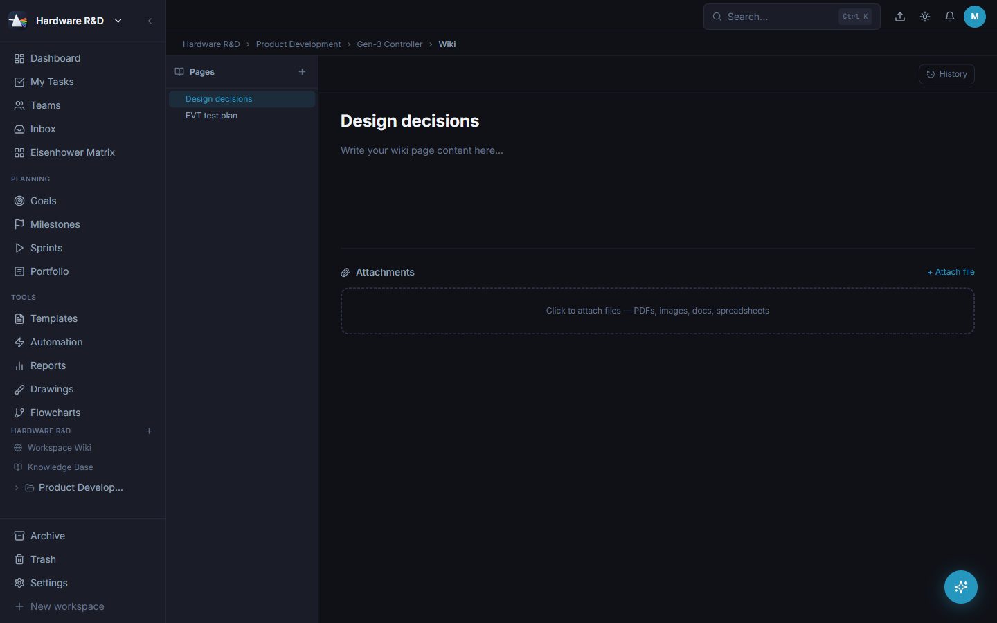 The wiki alongside the auto-filed Knowledge Base